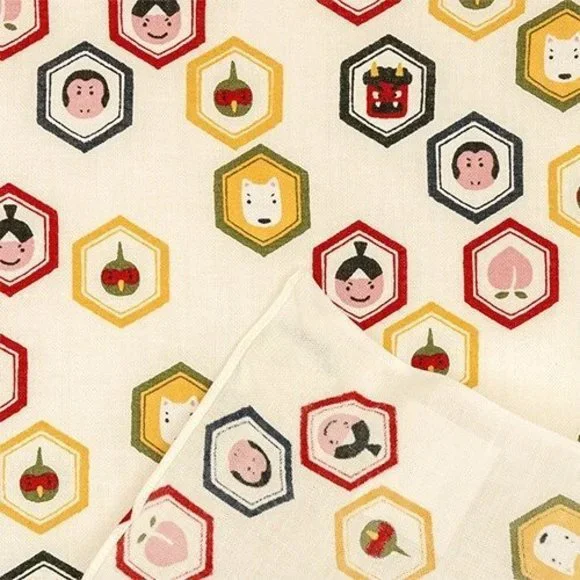 Momotaro Tortoiseshell Tenugui Handkerchief | Japanese Hand Cloth - Picture 2 of 3